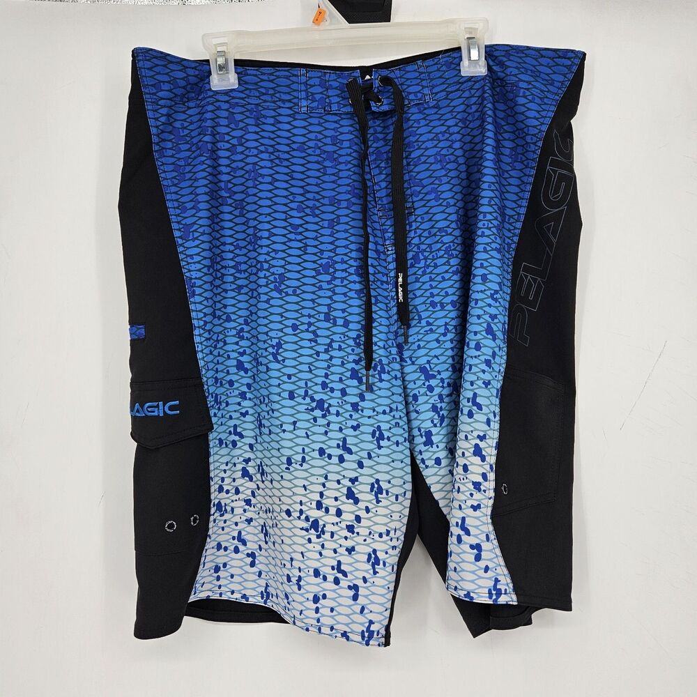 Pelagic Swim Boardshorts Men 38 Blue Fish Camo Offshore‎ Fishing Trunks Surf